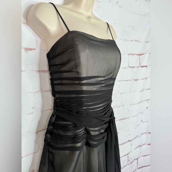 BELSOIE 4 Black Chiffon Sheer Panels Overlay Midi Evening Cocktail Dress Size 4 - Picture 9 of 15